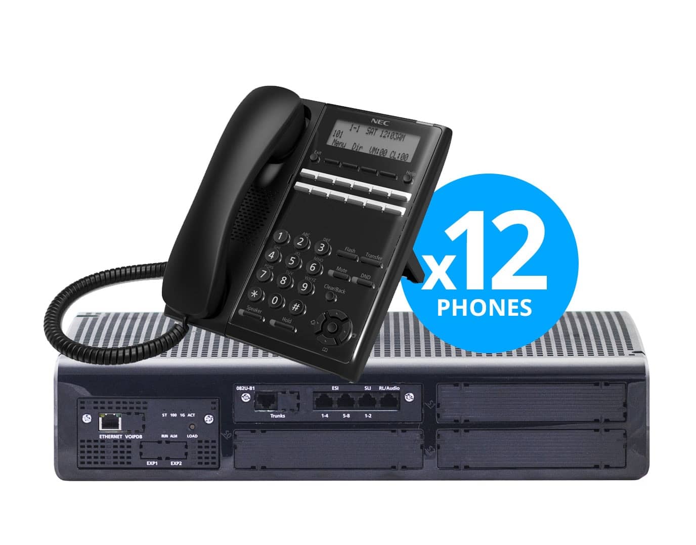 SL2100 System Kit 6-SIPT x 16-Digital x 8-IP w/ (12) 12-Key Phones, 4P Vmail (6SIPx16Dx8IPx4A)